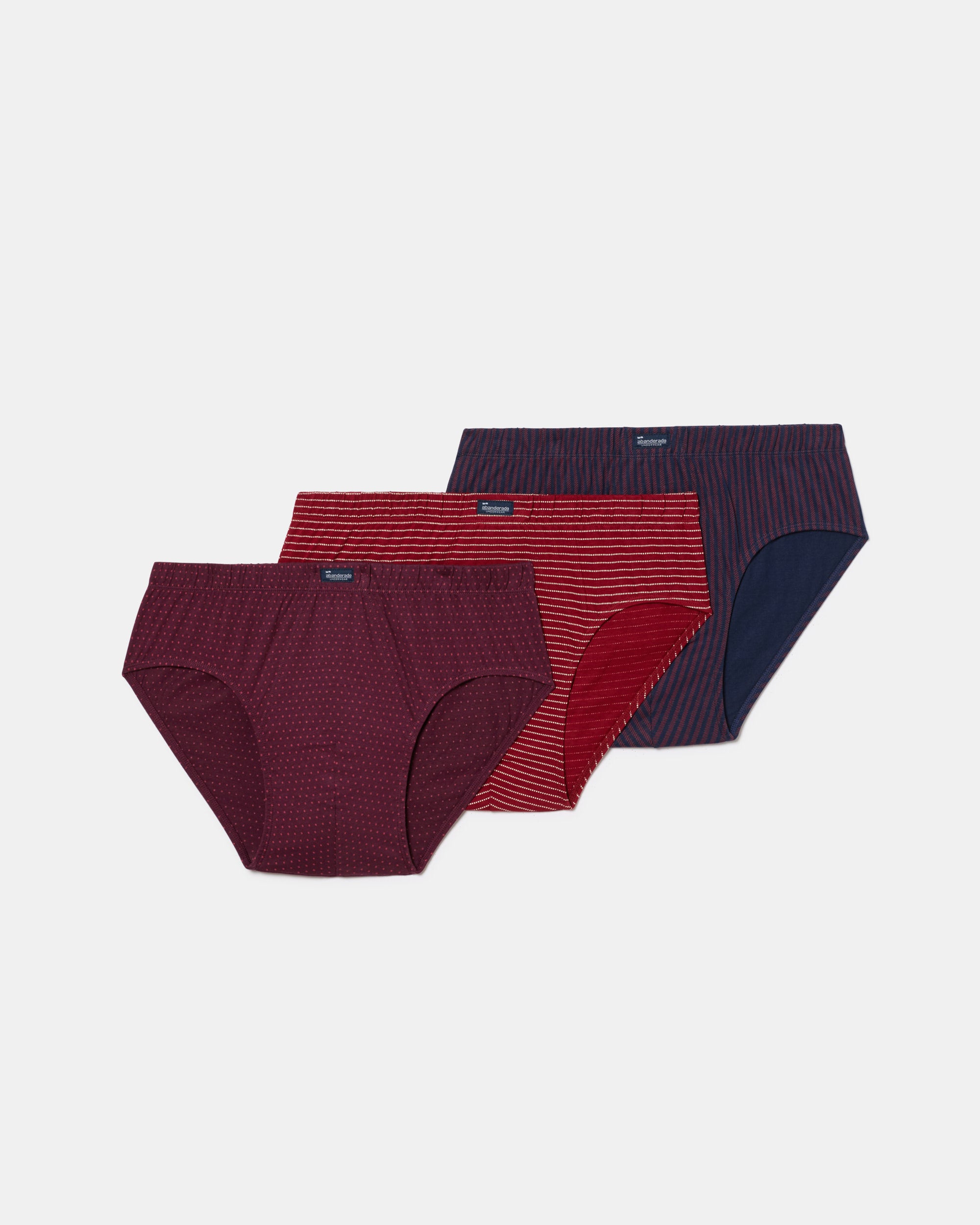 Abanderado Pack 3 Slips Semicortos Algodón 100% Estampados azul y vino hombre