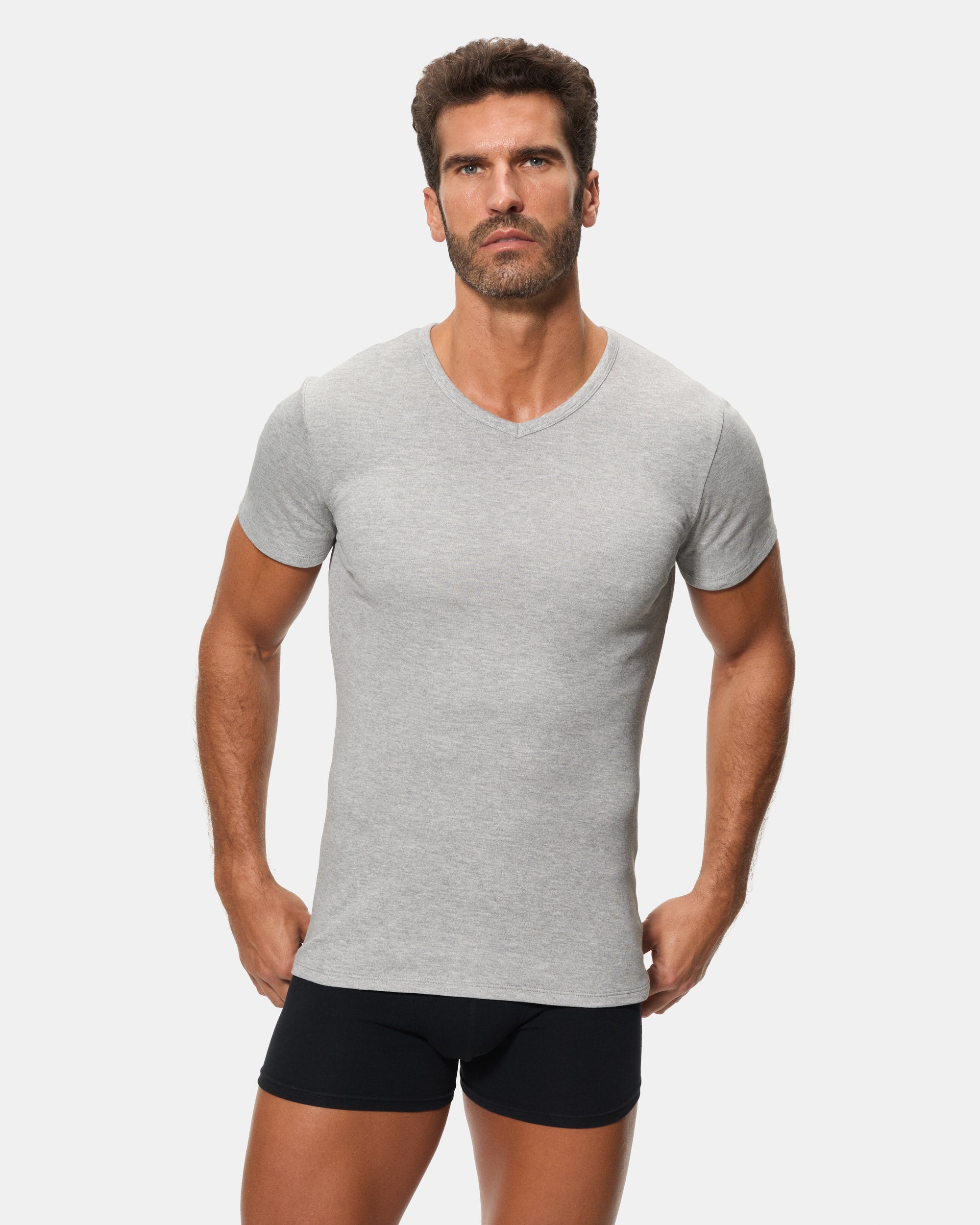 Abanderado Camiseta Térmica Manga Corta Cuello Pico Algodón 100% gris oscuro hombre