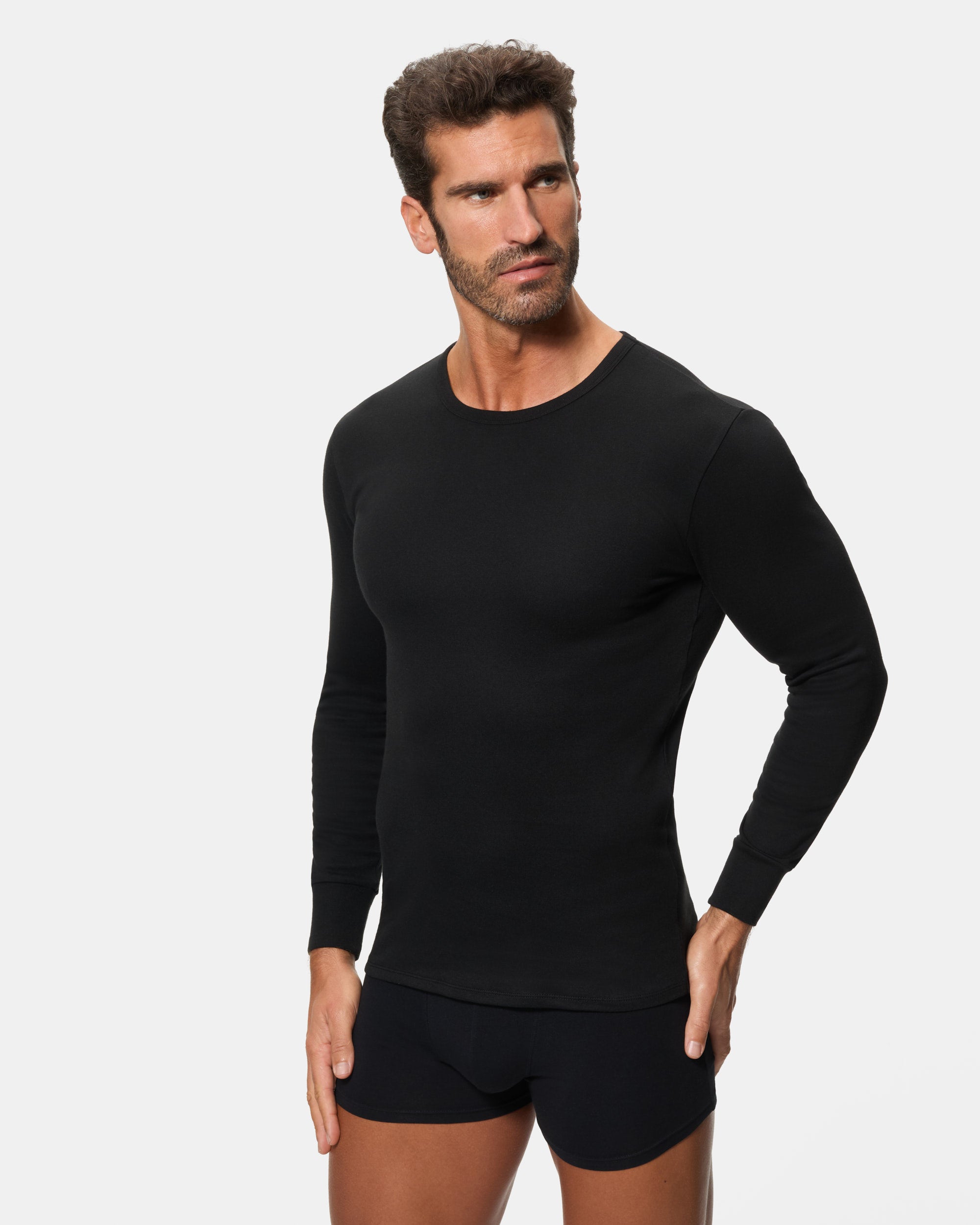 Abanderado Camiseta Térmica Manga Larga Cuello Redondo Algodón 100% negra hombre