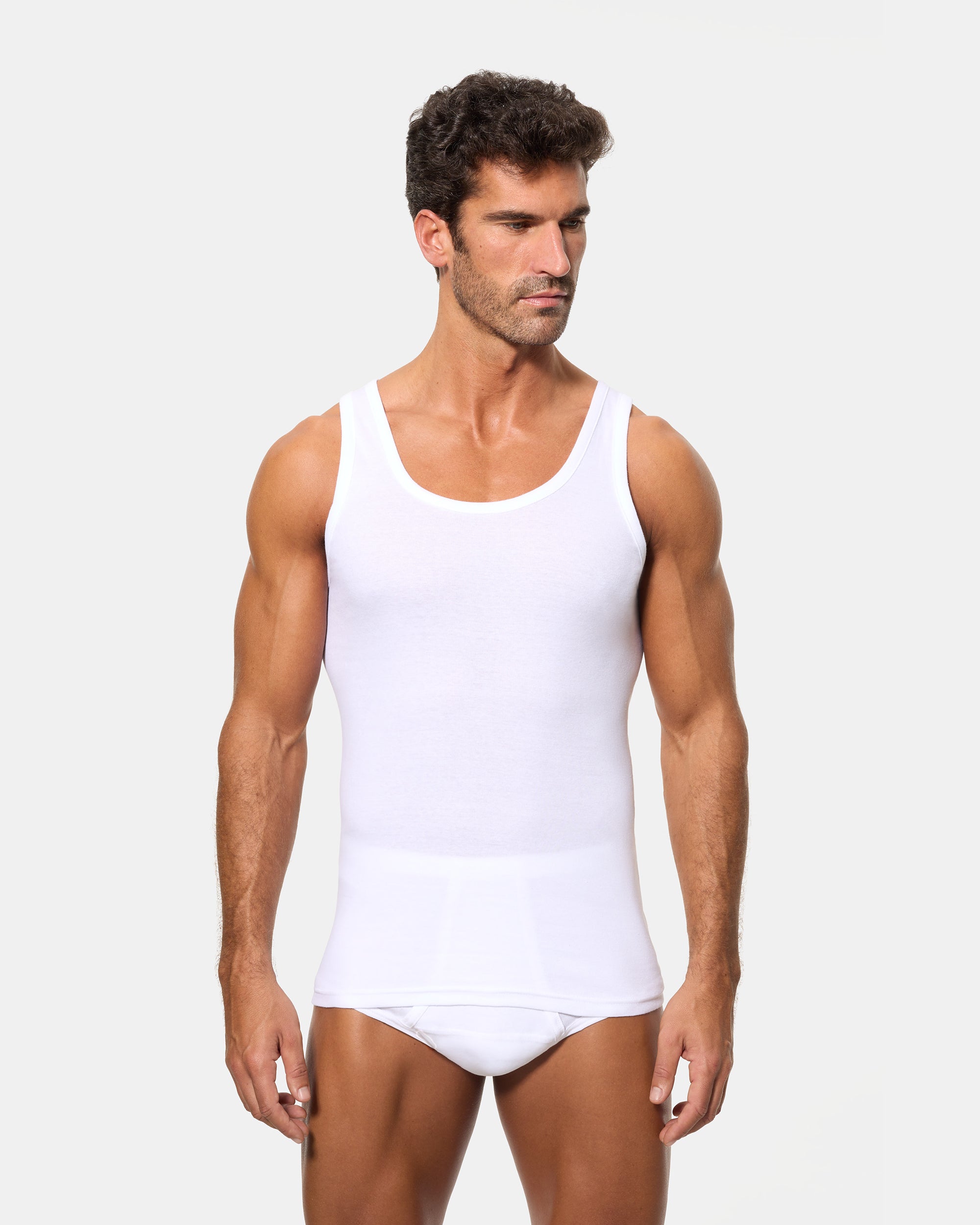 Abanderado Camiseta de Tirantes Corte Clásico Tejido Canalé Algodón 100% blanca hombre