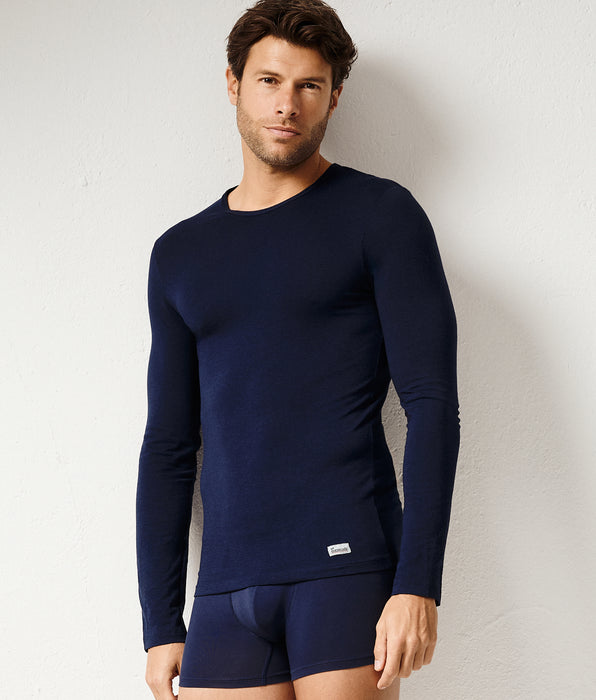 Abanderado T-shirt térmica manga comprida gola redonda Termaltech azul meia-noite para homem