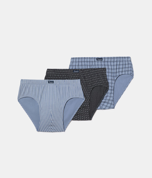 Abanderado Pack of 3 Mid-Length Boxer Briefs 100% Cotton Blue Stripes and Dots Print Men