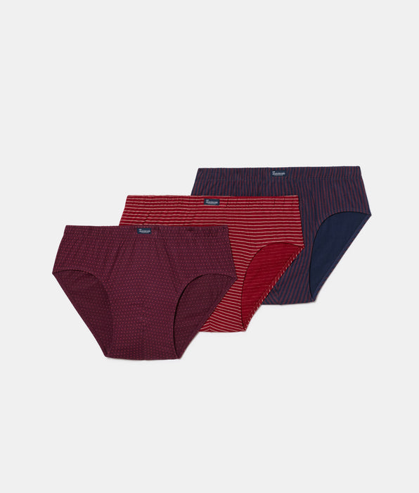 Abanderado Pack 3 Slips Semicortos Algodón 100% Estampados azul y vino hombre