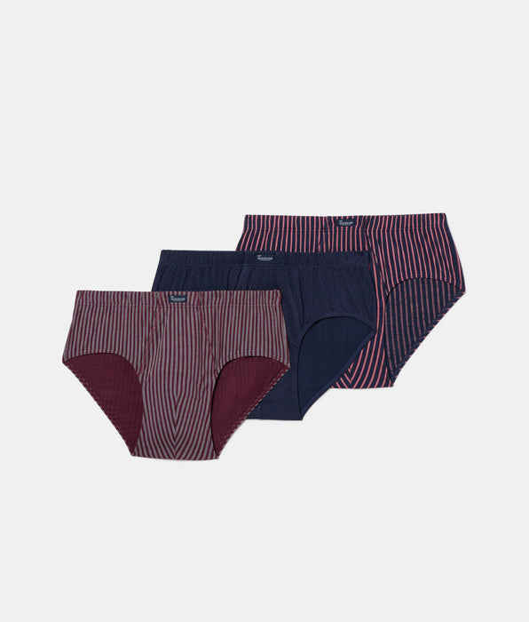 Abanderado Pack 3 Slips Abiertos Algodón 100% Estampados granate y azul rayas hombre