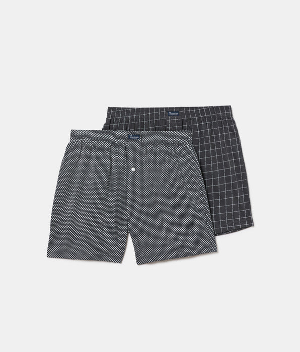 Abanderado Pack of 2 100% Cotton Open Boxers with Grey Dots and Checks for Men