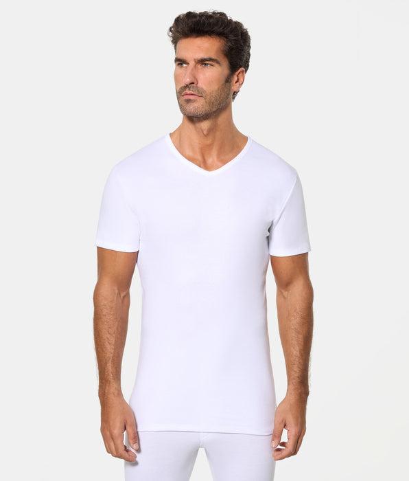 Abanderado Camiseta Térmica Manga Corta Cuello Pico Algodón 100% blanca hombre