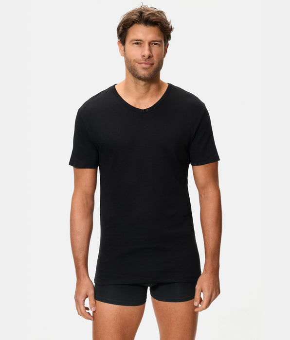 Abanderado T-shirt térmica preta para homem 100% algodão, manga curta, gola em V