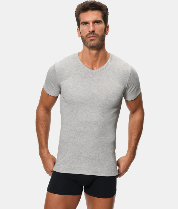 Abanderado Camiseta Térmica Manga Corta Cuello Pico Algodón 100% gris oscuro hombre