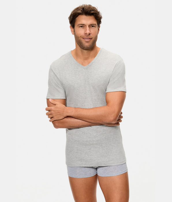 Abanderado T-shirt térmica de manga curta para homem com decote em V, 100% algodão, cinzento-escuro