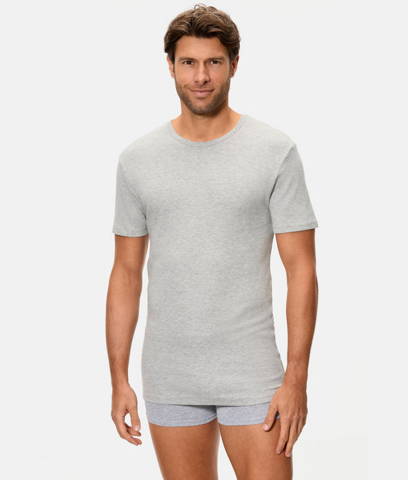 Abanderado T-shirt térmica de manga curta para homem com gola redonda, 100% algodão, cinzento-escuro