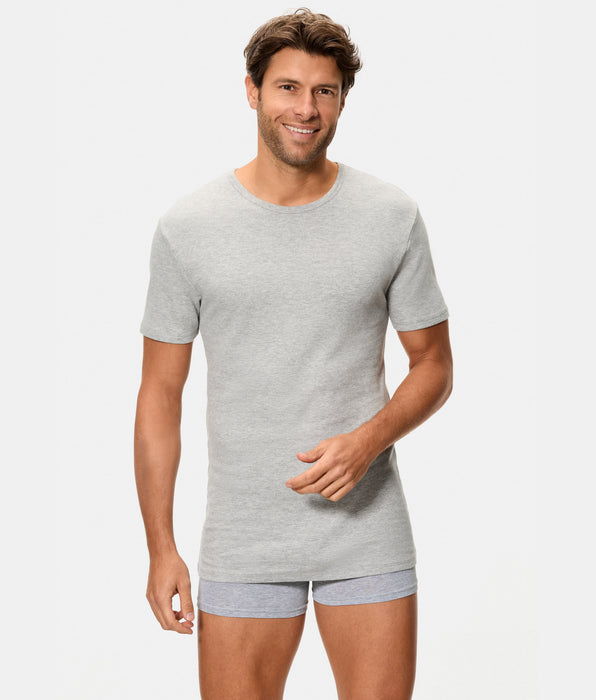 Abanderado T-shirt térmica de manga curta para homem com gola redonda, 100% algodão, cinzento-escuro