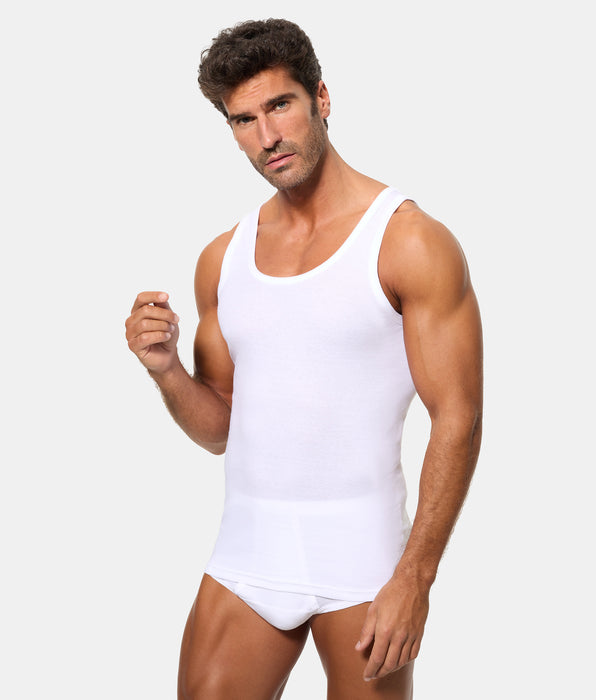Abanderado Camiseta de Tirantes Corte Clásico Tejido Canalé Algodón 100% blanca hombre