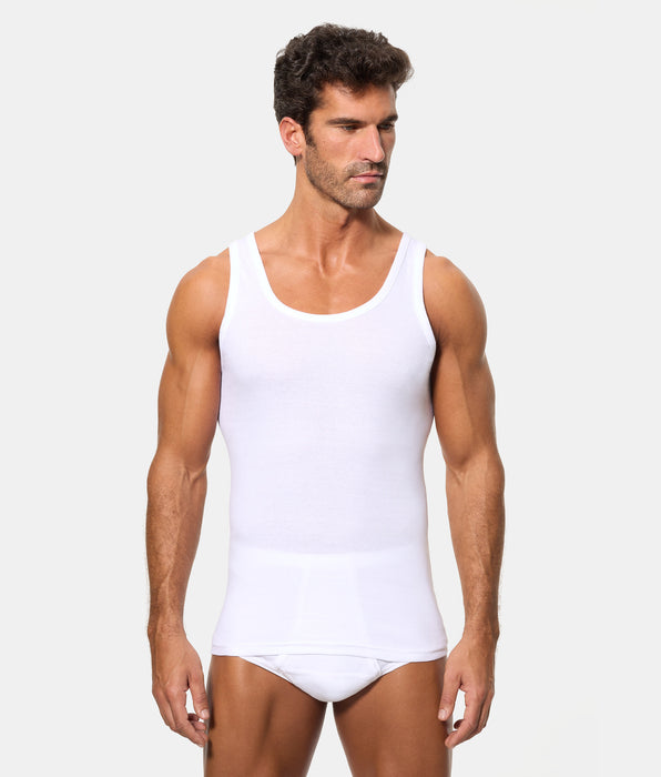 Abanderado Camiseta de Tirantes Corte Clásico Tejido Canalé Algodón 100% blanca hombre