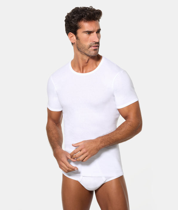 Abanderado Pack 4 Camisetas Manga Corta Corte Clásico Tejido Canalé Algodón 100% blancas hombre