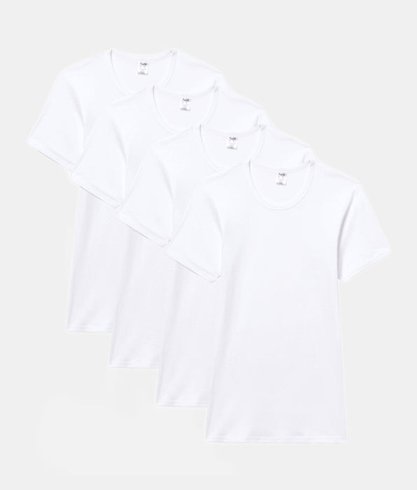 Abanderado Pack 4 Camisetas Manga Corta Corte Clásico Tejido Canalé Algodón 100% blancas hombre
