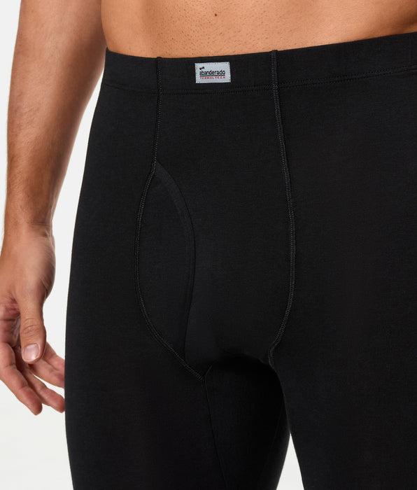 Abanderado Men's 100% Cotton Thermal Long John Briefs Termaltech Black