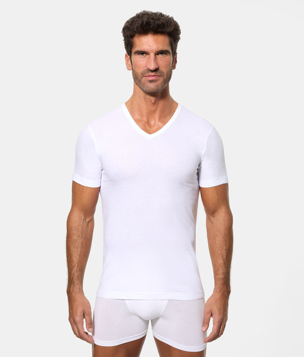 Abanderado Pack 4 Camisetas Manga Corta Cuello Pico Algodón 100% blancas hombre