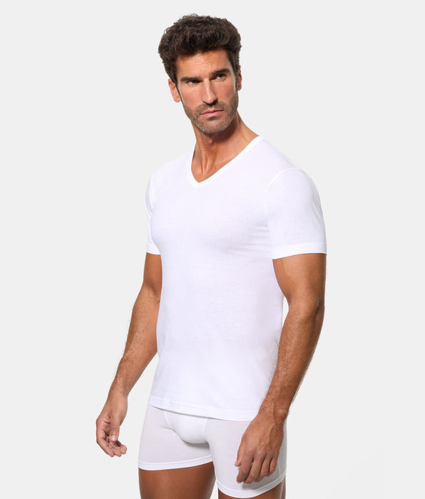 Abanderado Camiseta Manga Corta Cuello Pico Algodón 100% blanca hombre