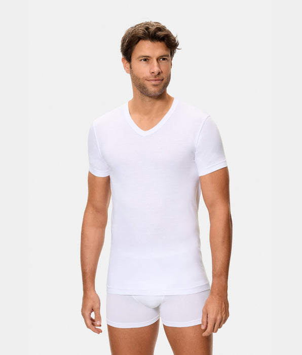 Abanderado Camiseta Manga Corta Cuello Pico Algodón 100% blanca hombre