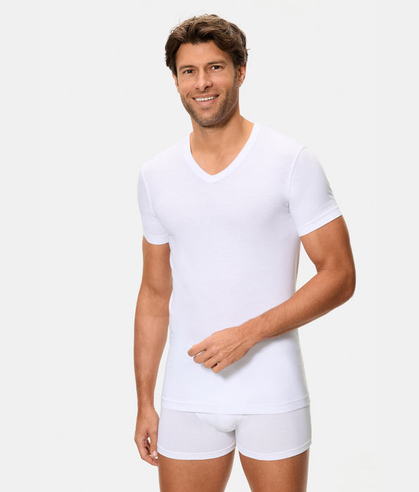 Abanderado Pack 4 Camisetas Manga Corta Cuello Pico Algodón 100% blancas hombre