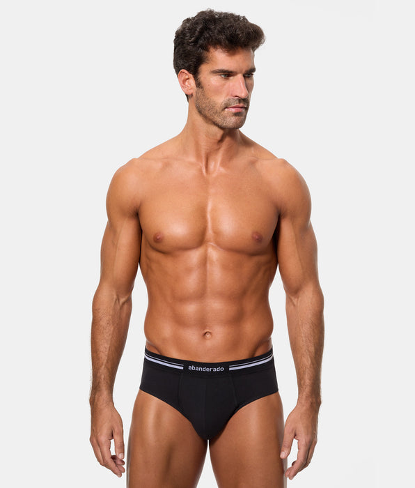 Abanderado Slip Cerrado Cintura Extra Suave Algodón Elástico negro hombre