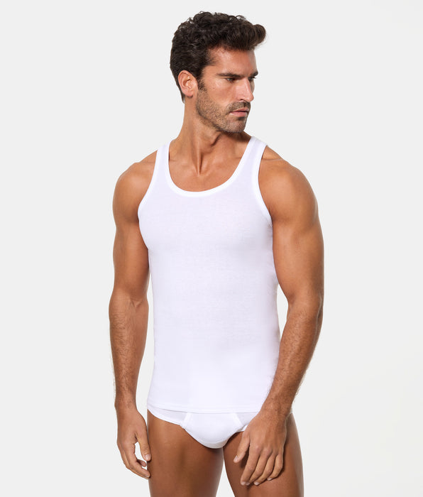 Abanderado Camiseta de Tirantes Clásica Canalé Algodón 50% Poliester 50% blanca hombre