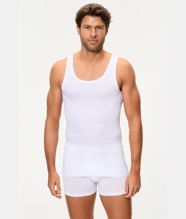 Abanderado Camiseta de Tirantes Clásica Canalé Algodón 50% Poliester 50% blanca hombre