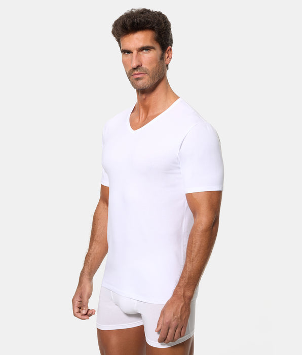 Abanderado Camiseta de Manga Corta Cuello Pico Tecnología Termorreguladora Regul'activ Algodón Elástico blanca hombre