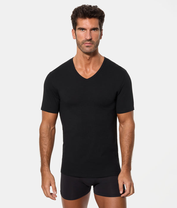 Abanderado Camiseta de Manga Corta Cuello Pico Tecnología Termorreguladora Regul'activ Algodón Elástico negra hombre
