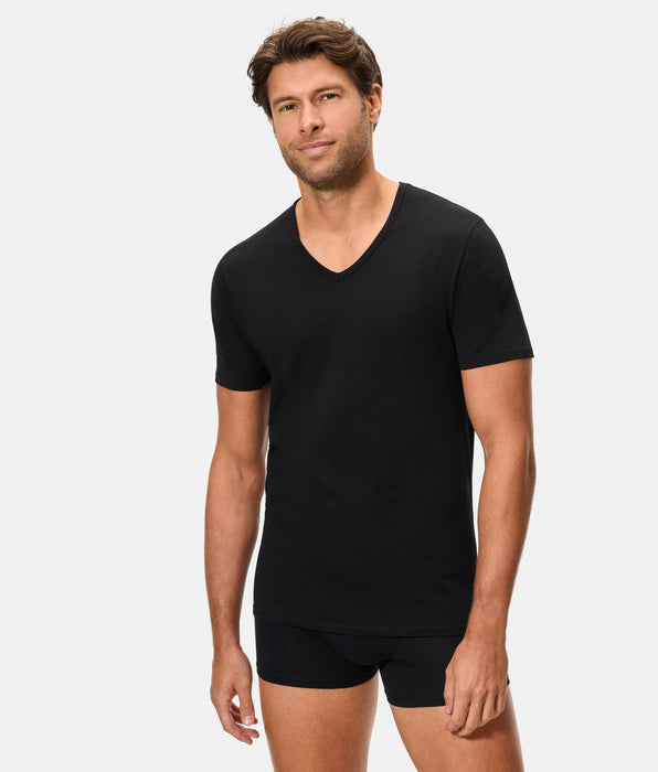 Abanderado T-shirt preta de manga curta para homem com decote em V e tecnologia termorreguladora Regul'activ