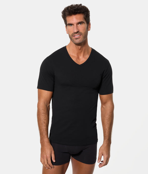 Abanderado Camiseta de Manga Corta Cuello Pico Tecnología Termorreguladora Regul'activ Algodón Elástico negra hombre