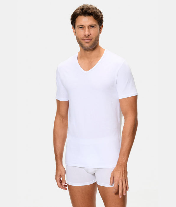 Abanderado Camiseta de Manga Corta Cuello Pico Tecnología Termorreguladora Regul'activ Algodón Elástico blanca hombre