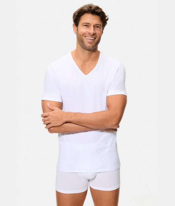 Abanderado Camiseta de Manga Corta Cuello Pico Tecnología Termorreguladora Regul'activ Algodón Elástico blanca hombre