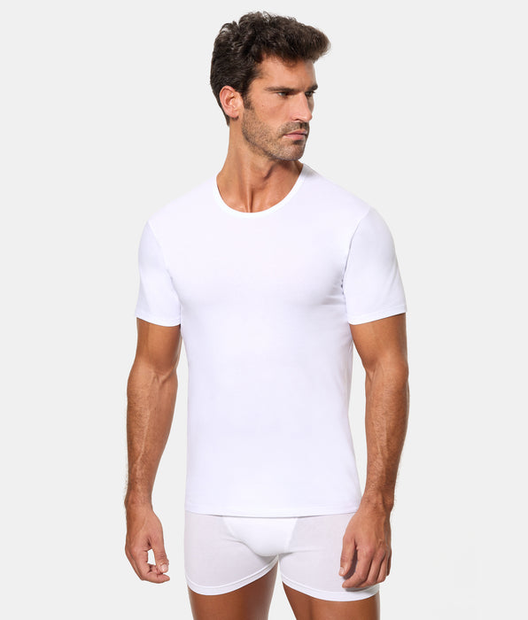 Abanderado Camiseta de Manga Corta Cuello Redondo Tecnología Termorreguladora Regul'activ Algodón Elástico blanca hombre