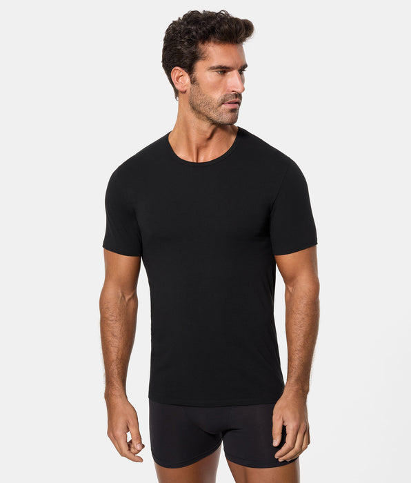 Abanderado Camiseta de Manga Corta Cuello Redondo Tecnología Termorreguladora Regul'activ Algodón Elástico negra hombre