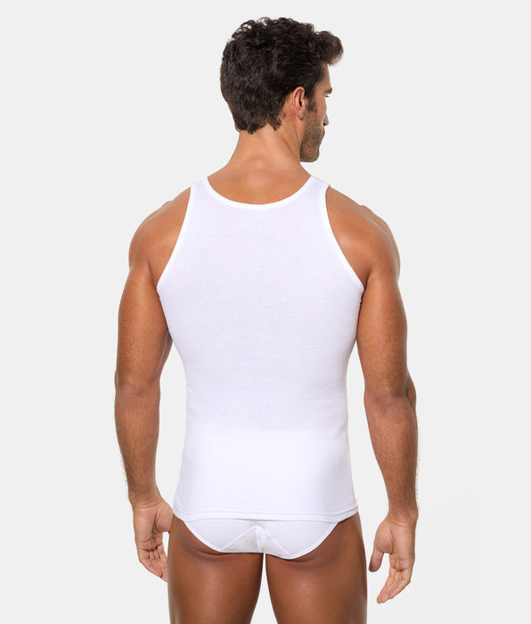 Abanderado Camiseta de Tirantes Algodón 100% Tejido Canalé blanca hombre