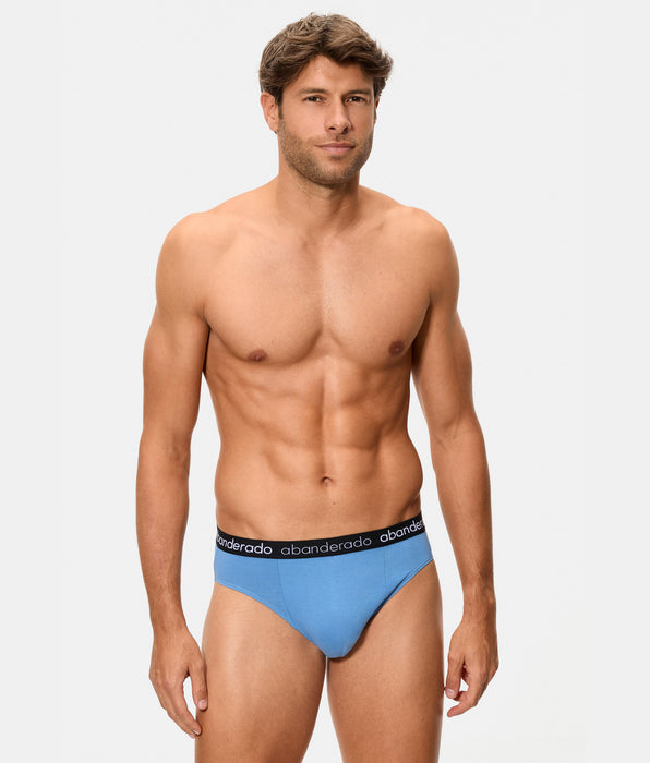 Abanderado Pack of 2 Elastic Cotton Briefs with a blue-gray and blue elastic waistband for men
