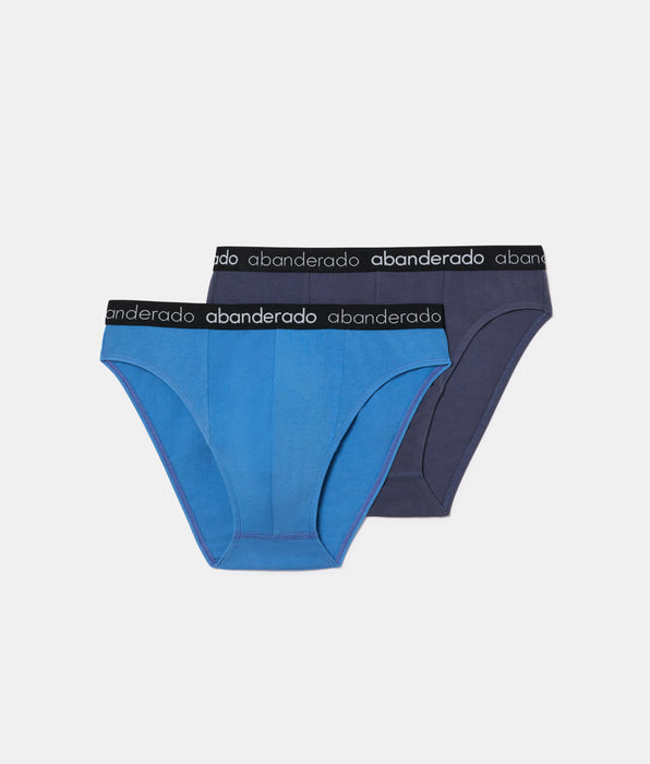 Abanderado Pack of 2 Elastic Cotton Briefs with a blue-gray and blue elastic waistband for men