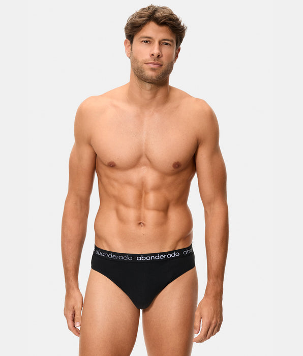 Abanderado Pack of 2 Elastic Cotton Briefs with rubber waistband, blue, grey and black for men