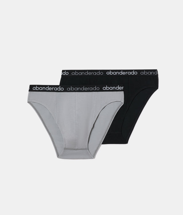 Abanderado Pack of 2 Elastic Cotton Briefs with rubber waistband, blue, grey and black for men