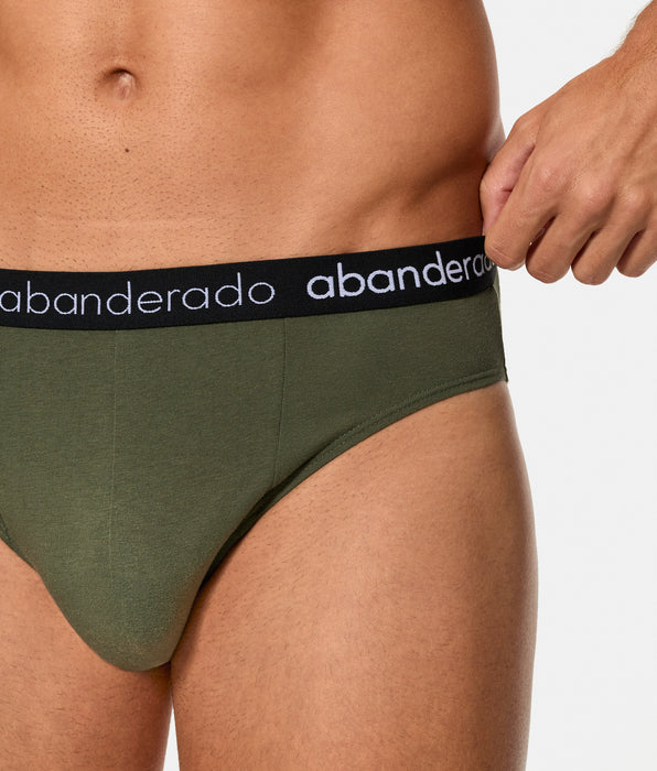 Abanderado Pack of 2 men's elastic cotton briefs with a khaki and black elastic waistband