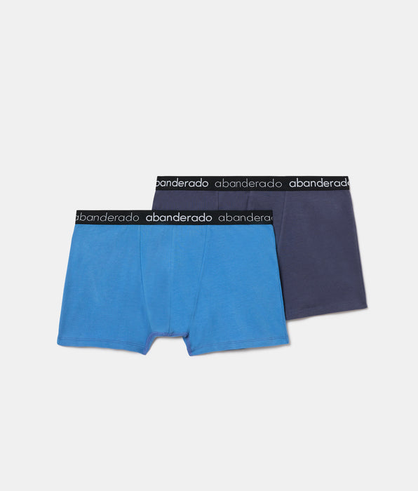 Abanderado Pack of 2 elastic cotton boxers with a blue-gray and blue elastic waistband for men