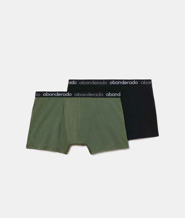 Abanderado Pack of 2 elastic cotton boxers with a khaki and black elastic waistband for men