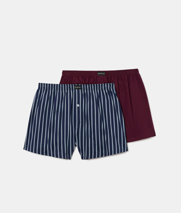 Abanderado Pack of 2 100% Cotton Fabric Boxers with Blue and Maroon Stripe Prints for Men
