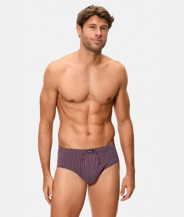 Abanderado Pack of 3 100% Cotton Open Briefs with Maroon and Blue Striped Prints for Men