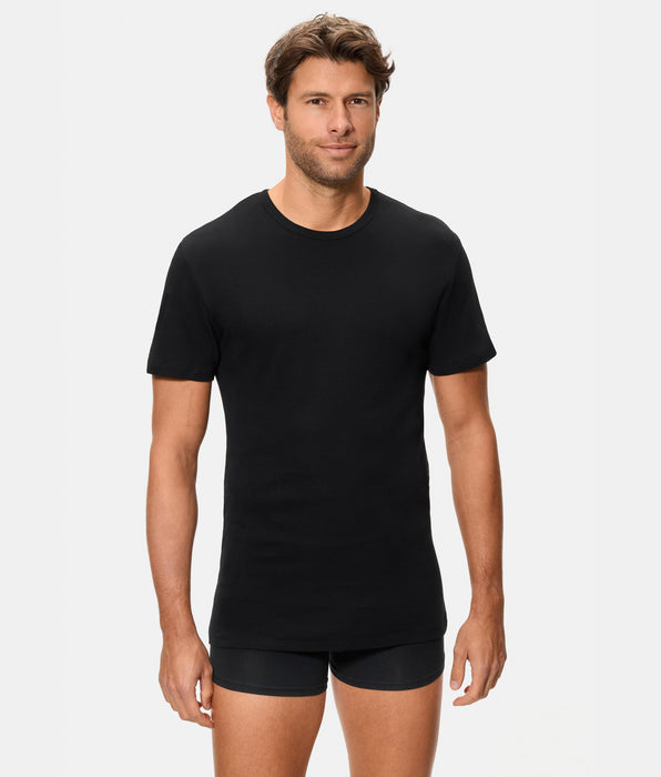 Abanderado T-shirt térmica de manga curta para homem com gola redonda e 100% algodão na cor preta