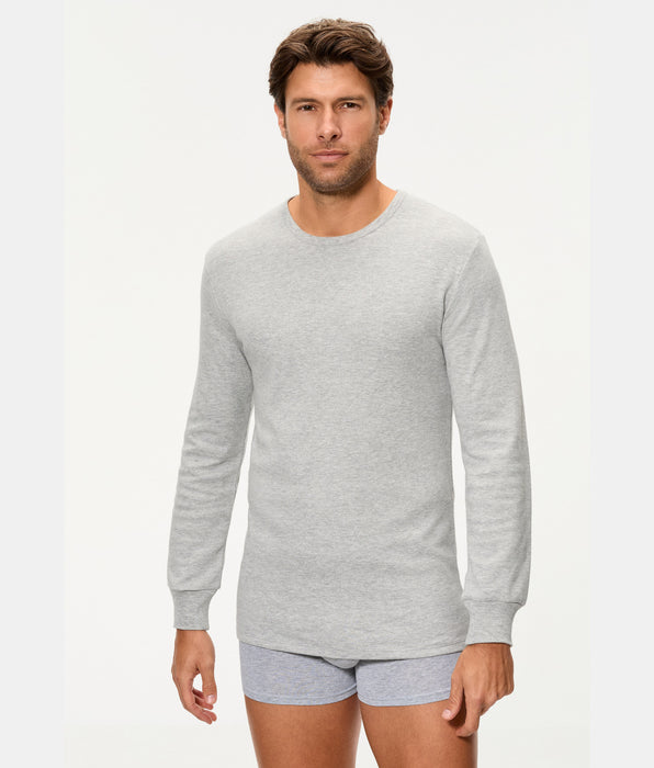 Abanderado Men's Long Sleeve Thermal T-Shirt with Round Neck, 100% Cotton, Dark Grey