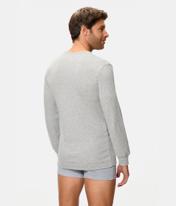 Abanderado Men's Long Sleeve Thermal T-Shirt with Round Neck, 100% Cotton, Dark Grey