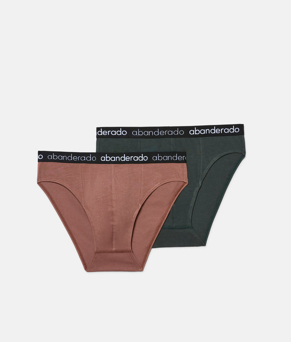 Abanderado Pack de dos slips de hombre de algodón elástico logo cintura verde y canela